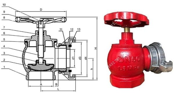 VAN GÓC CHỮA CHÁY D50 (Kèm Ren) 1