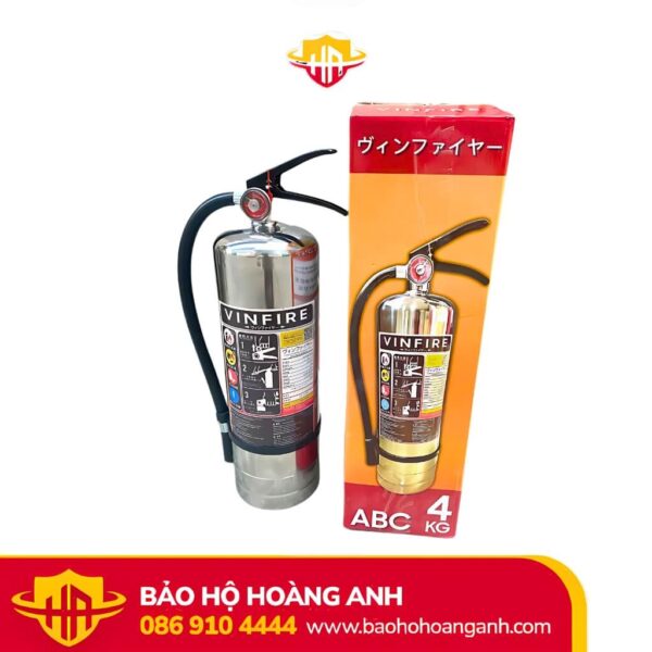 Bình cứu hoả chữa cháy bột 4kg ABCE, dùng trong pccc vỏ inox sáng bóng siêu bền chống han rỉ thương hiệu Vinfire